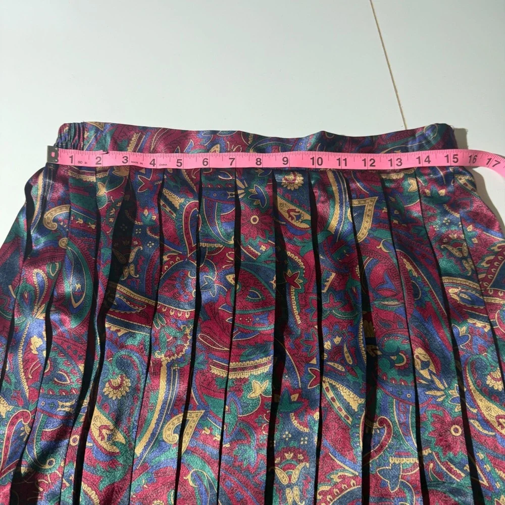 Koret Vintage Paisley Pleated Midi Skirt Jewel Tone Burgundy Teal Size 16